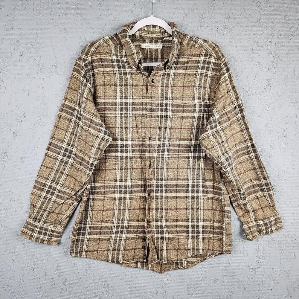 Vintage Knightsbridge Shirt Mens Medium Brown Plaid Flannel Button Down Pocket